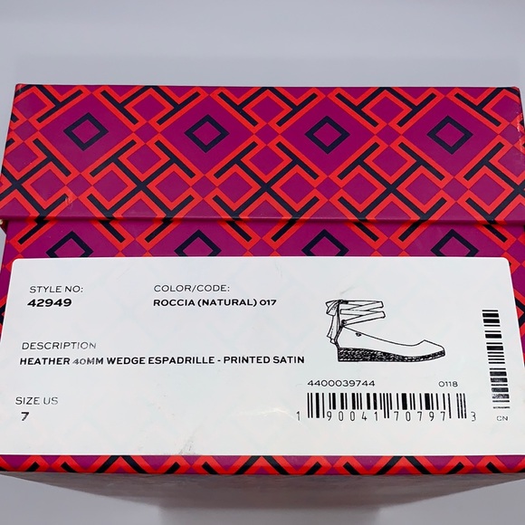 Tory Burch Heather Wedge Espadrille in Printed Satin Roccia Size 7 - Picture 12 of 12